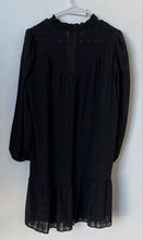 Load image into Gallery viewer, Loft Womens Black Long Sleeve Ruffle Henley Neck Regular Fit Mini Dress Size M