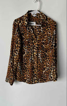 Load image into Gallery viewer, Express Womens Brown Leopard Portofino Slim Fit Long Sleeve Button-Up Shirt Sz L