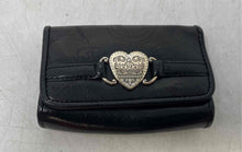 Load image into Gallery viewer, Brighton Womens Black Leather Folding Snap Heart Shaped Concho Wristlet Wallet