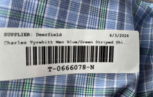 Load image into Gallery viewer, Charles Tyrwhitt Mens Blue Green Check Long Sleeve Slim Fit Dress Shirt Size 15