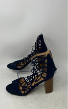 Load image into Gallery viewer, New York & Company Womens Blue Brown Back Zip Block Strappy Heels Size 9