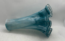 Load image into Gallery viewer, Vintage Murano Style Blue White Copper Aventurine Flecks Swirl Handkerchief Vase