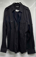 Load image into Gallery viewer, Express Mens Black Striped Long Sleeve Collared Button-Up Shirt Size XL