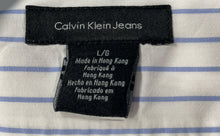 Load image into Gallery viewer, Calvin Klein Mens White Blue Striped Cotton Long Sleeve Button-Up Shirt Size L