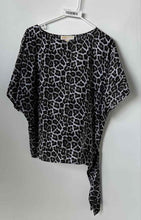 Load image into Gallery viewer, Michael Kors Womens Gray Black Animal Print Short Sleeve Blouse Top Size M
