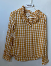Load image into Gallery viewer, St. John's Bay Womens Yellow Plaid Long Sleeve V-Neck Ruffle Blouse Top Size PL