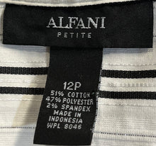 Load image into Gallery viewer, Alfani Womens White & Black Striped 3/4 Sleeve Button-Up Shirt Size 12P