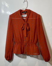 Load image into Gallery viewer, Forever 21 Womens Orange Polka Dot Long Sleeve Tie Neck Peplum Blouse Top Size M