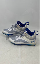 Load image into Gallery viewer, Under Armour Mens Command MC Mid 3025639-100 White Blue Lacrosse Cleats Size 7