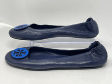 Load image into Gallery viewer, Authentic Tory Burch Womens Minnie Blue Leather Ballet Flats Size 10.5M Damaged