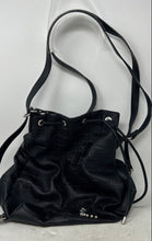 Load image into Gallery viewer, Steve Madden Womens Black Leather Drawstring Inner Pockets Bucket Bag