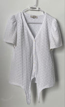 Load image into Gallery viewer, Loft Womens White Short Sleeve Collarless V-Neck Button Front Blouse Top Size L