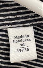 Load image into Gallery viewer, Calvin Klein Mens Black White Striped Slim Fit Non Iron Dress Shirt Sz 16 34/35