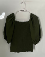 Load image into Gallery viewer, INC International Concepts Womens Green Puff Sleeve Square Neck Blouse Top Sz S