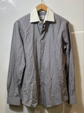 Load image into Gallery viewer, Authentic Carolina Herrera Mens Black White Striped Dress Shirt Size 15.5