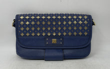 Load image into Gallery viewer, Anne Klein Womens Blue Gold-Tone Geometric Inner Pockets Shoulder Handbag