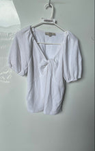 Load image into Gallery viewer, Loft Womens White Short Puff Sleeve Twisted V-Neck Pullover Blouse Top Size M