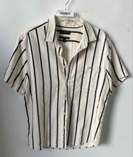 Load image into Gallery viewer, Banana Republic Mens Beige Blue Striped Short Sleeve Button-Up Shirt Size Large