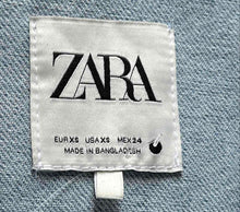 Load image into Gallery viewer, Zara Womens Blue Denim Long Sleeve Button Front Tie Waist Shirt Dress Size XS