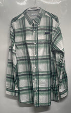 Load image into Gallery viewer, Columbia Mens Green White Plaid Mesh Lined Long Sleeve Button-Up Shirt Size L