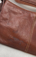 Load image into Gallery viewer, Liz Claiborne Womens Brown Leather Logo Charm Inner Zipped Pockets Shoulder Bag