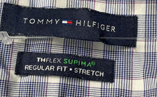 Load image into Gallery viewer, Tommy Hilfiger Mens White Blue Plaid Thflex Supima Stretch Dress Shirt Size 15.5