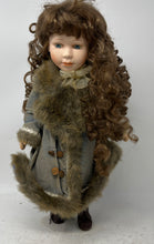 Load image into Gallery viewer, Vintage Collectible Porcelain Curly Hair Blue Eyes Victorian Style Girl Doll