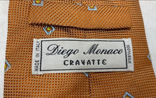 Load image into Gallery viewer, Diego Monaco Cravatte Mens Orange Geometric Silk Keeper Loop Pointed Tie