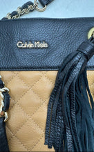 Load image into Gallery viewer, Calvin Klein Womens Brown Black Quilted Faux Leather Tassel Shoulder Bag