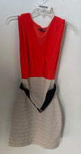 Load image into Gallery viewer, Express Womens Orange Beige Colorblock V-Neck Belted Bodycon Dress Size S/P