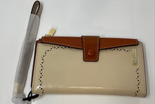 Load image into Gallery viewer, Andoilt Womens Brown Beige Leather Credit Card Phone Snap Bifold Wristlet Wallet