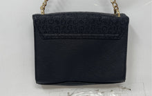 Load image into Gallery viewer, Guess Womens Black Gold Monogram Adjustable Strap Flap Crossbody Bag