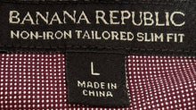 Load image into Gallery viewer, Banana Republic Mens Burgundy White Check Tailored Slim Fit Dress Shirt Size L