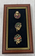 Load image into Gallery viewer, Vintage 3 Mask Brooch Pins Mounted Display Collectible Picture Frame