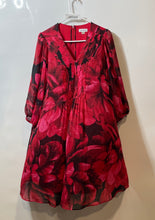 Load image into Gallery viewer, Calvin Klein Womens Red Floral Print Balloon Sleeve V-Neck Shift Dress Size 14W
