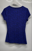 Load image into Gallery viewer, Worthington Womens Black Blue Printed Short Sleeve Blouse Top Size Small