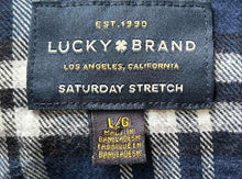 Load image into Gallery viewer, Lucky Brand Mens Blue White Plaid Flannel Saturday Stretch Button-Up Shirt Sz L
