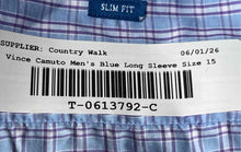 Load image into Gallery viewer, Vince Camuto Mens Blue Plaid Collared Slim Fit Long Sleeve Dress Shirt Size 15