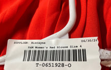 Load image into Gallery viewer, H&M Womens Red Long Balloon Sleeve Pleated Back Button Front Blouse Top Size 4
