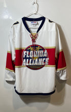 Load image into Gallery viewer, Athletic Knit Mens White Blue Gold NHL Florida Alliance Panthers #81 Jersey Sz S