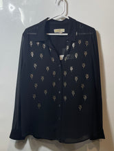 Load image into Gallery viewer, Michael Kors Womens Black Embellished Long Sleeve Button-Up Shirt Size L