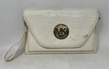 Load image into Gallery viewer, Michael Kors Womens White Croc Embossed Wristlet Clutch Purse It Has Stains