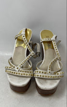 Load image into Gallery viewer, Michael Kors Womens White Brown Gold Studded Wedge Platform Sandals Size 6.5M