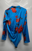 Load image into Gallery viewer, Zara Womens Blue Red Floral Print Long Sleeve Bodysuit Blouse Top Size Medium
