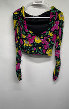 Load image into Gallery viewer, Zara Womens Multicolor Floral Long Sleeve Ruched Cropped Blouse Top Size XS
