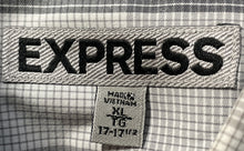 Load image into Gallery viewer, Express Mens Gray White Plaid Long Sleeve Spread Collar Dress Shirt Size XL