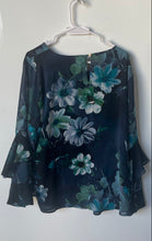 Load image into Gallery viewer, Calvin Klein Womens Blue Floral Angel Wing Sleeve Round Neck Blouse Top Size 1X