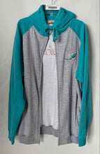 Load image into Gallery viewer, Fanatics Mens Gray Turquoise Miami Dolphins Long Sleeve NFL Hoodie Size XLT