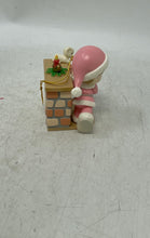 Load image into Gallery viewer, Precious Moments Pink Christmas Santa Fireplace Lighted Ornament Figurine