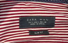 Load image into Gallery viewer, Zara Mens Red Pinstripe Long Sleeve Collared Slim Fit Button-Up Shirt Size Large